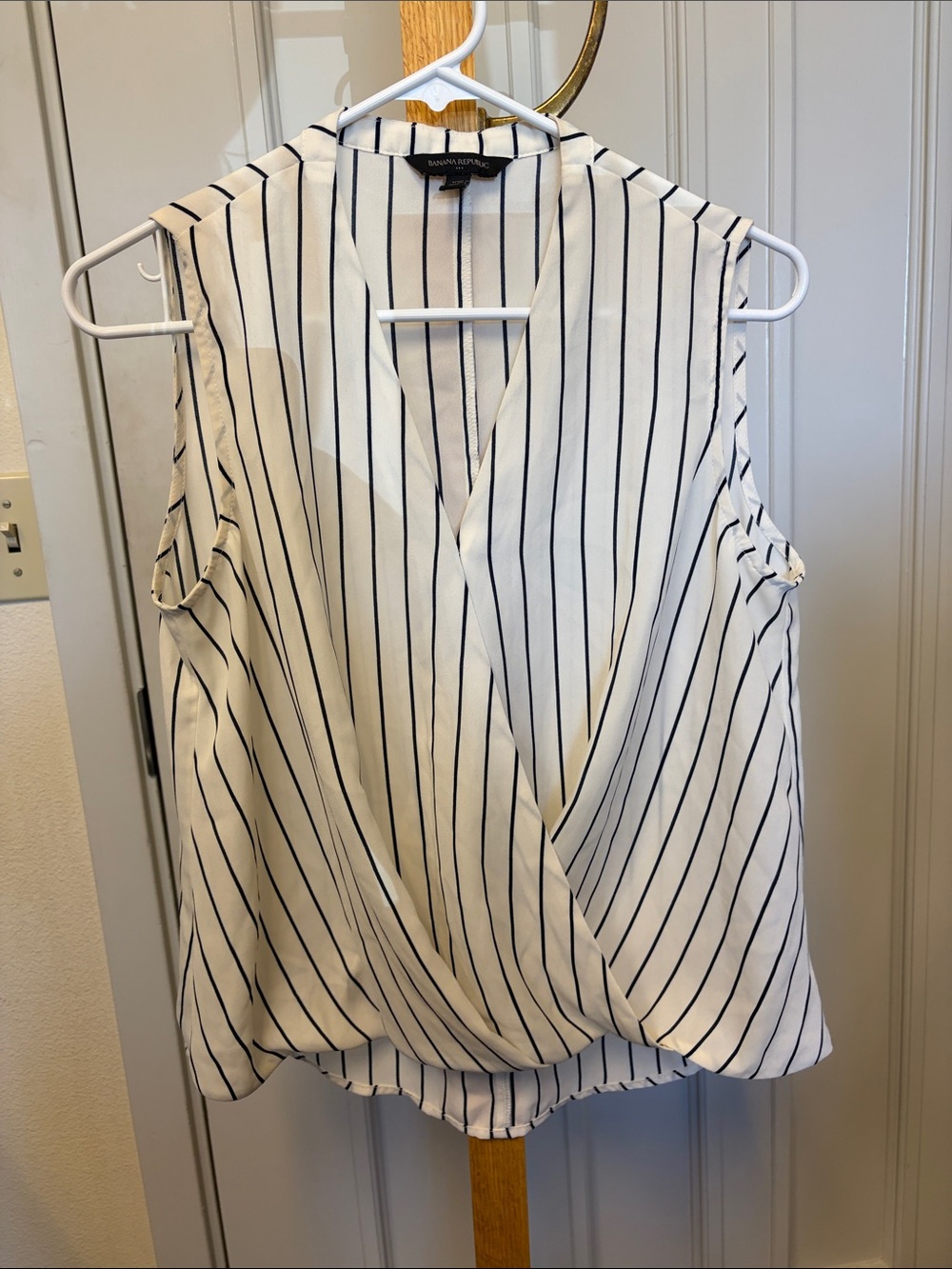 Banana Republic White Sleeveless Vertical Stripe Wrap Camisole